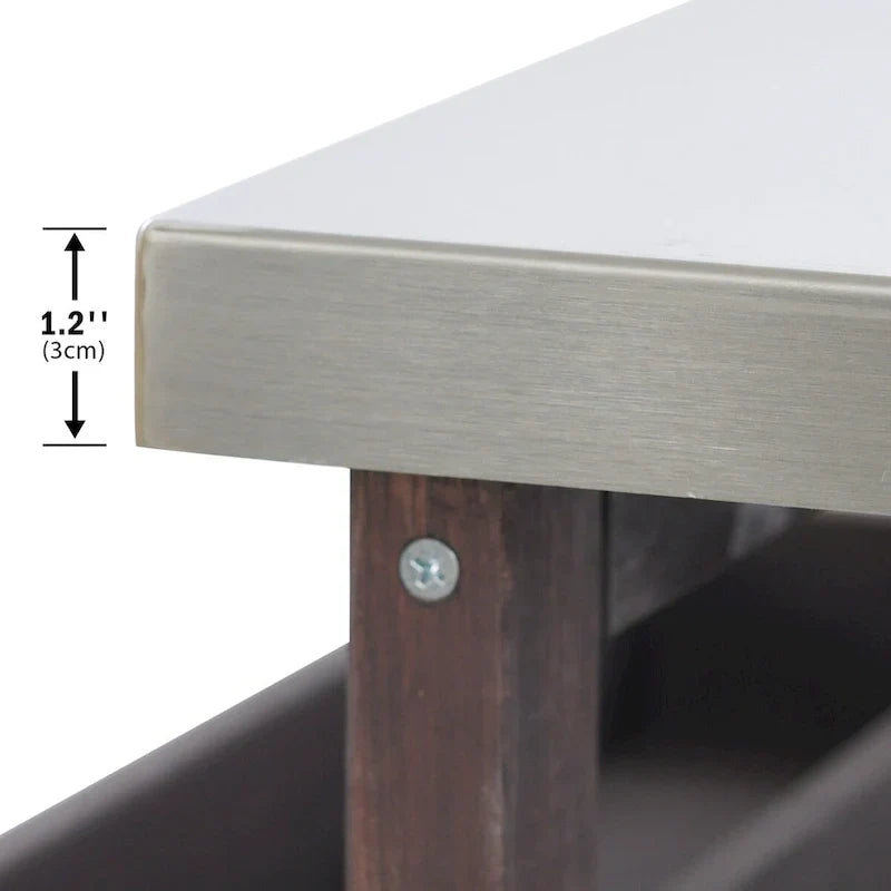 Isola Cucina da Esterno, Carrello Bar con Ruote e Mobile Contenitore, Tavolo per Barbecue in Legno Massello con Piano in Acciaio Inox, Porta Spezie, Porta Asciugamani