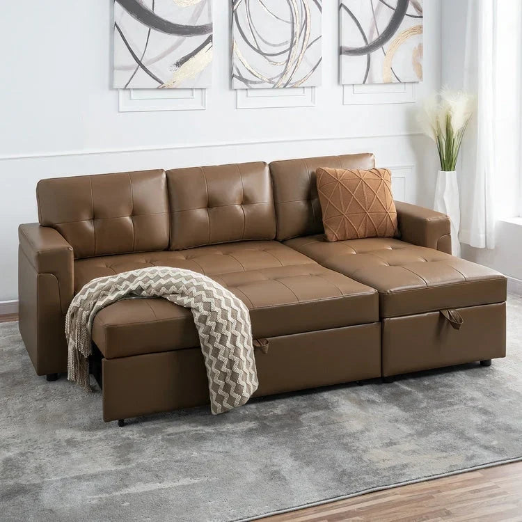 Divano sezionale reversibile con letto estraibile, chaise longue con contenitore nascosto, gambe durevoli,