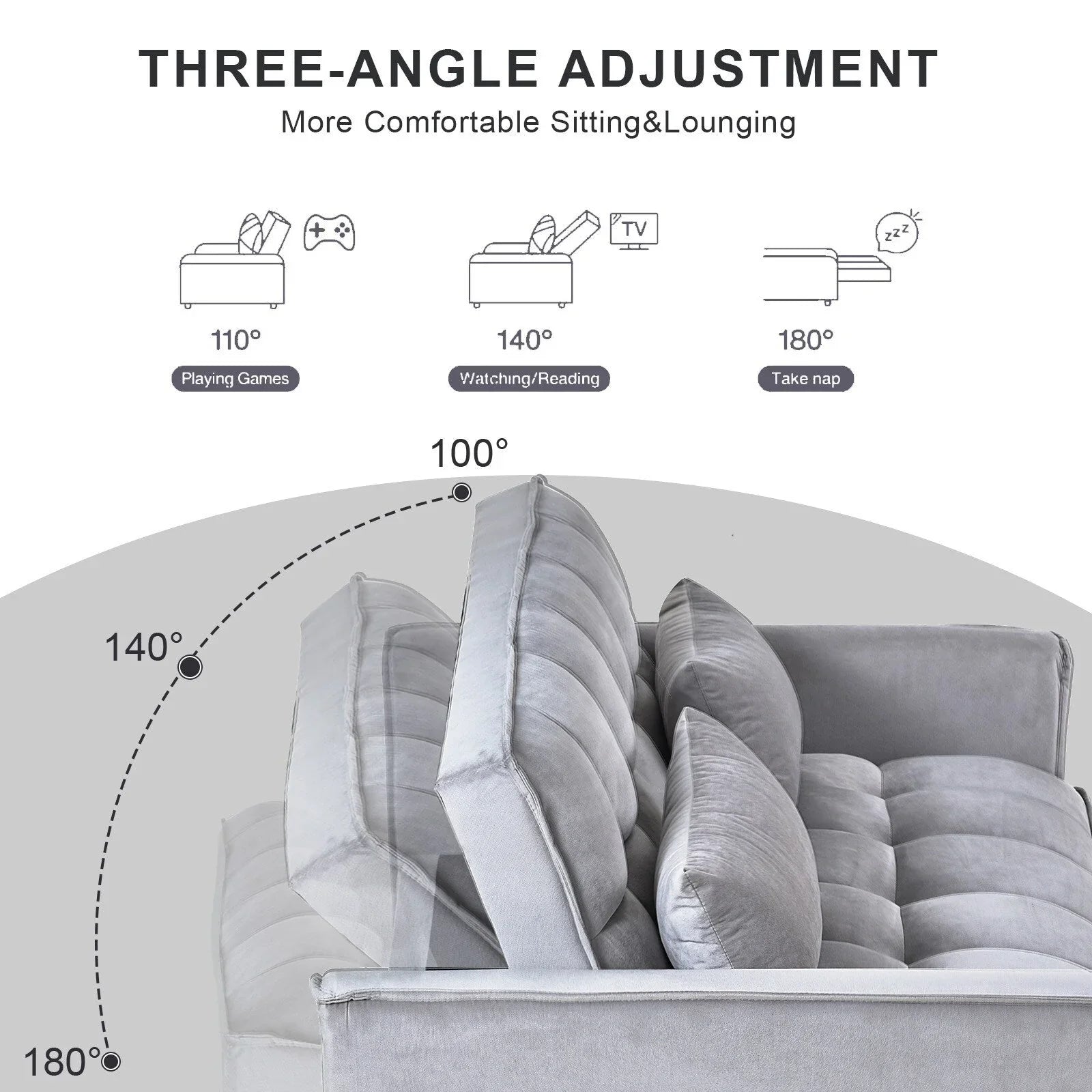 Moderno divano letto estraibile, divano letto 3-in-1 con schienale regolabile, divanetto in velluto, cuscini e tasche laterali