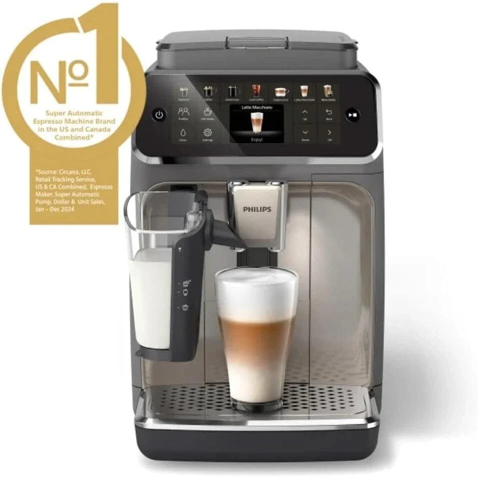 Macchina da Caffè Espresso Premium, 12 Bevande Calde/Fredde, Sistema LatteGo, Macinacaffè in Ceramica, Cromo Nero