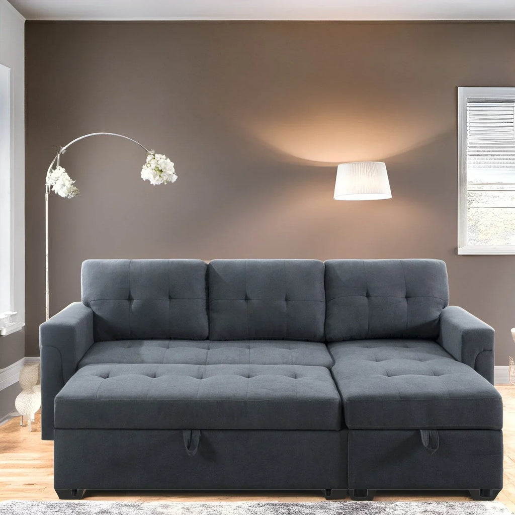 Divano sezionale reversibile con letto estraibile, chaise longue con contenitore nascosto, gambe durevoli,