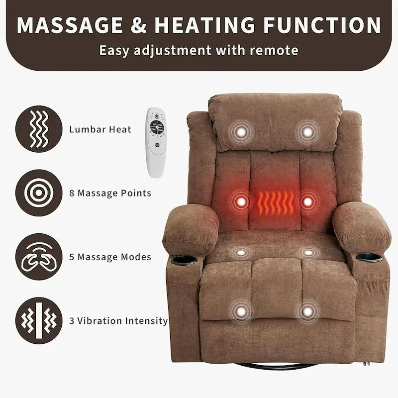 Poltrona reclinabile, sedie a dondolo con massaggio e riscaldamento, tasche laterali e portabicchieri