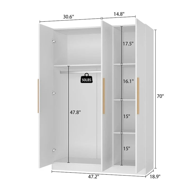 Guardaroba Armadio Mobile in Legno con 6 Cubi Contenitori e Asta Appendiabiti