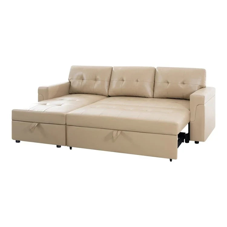Divano sezionale reversibile con letto estraibile, chaise longue con contenitore nascosto, gambe durevoli,