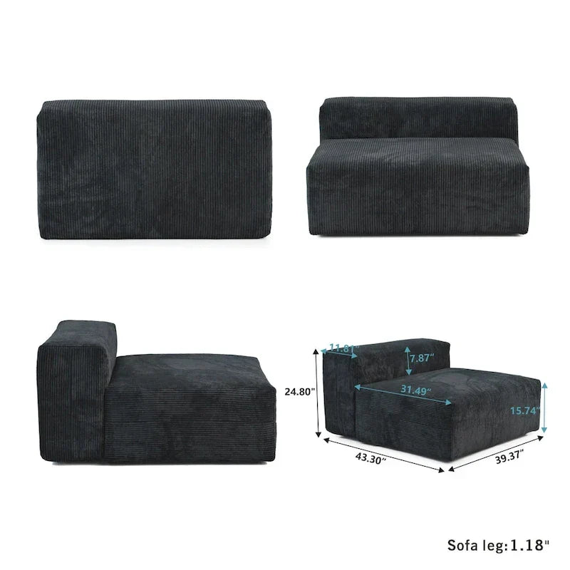 Grand canapé modulaire sectionnel en velours côtelé, en forme de U, 4 places avec 2 poufs et 5 oreillers