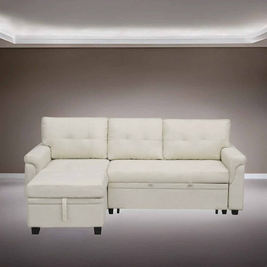 Divano sezionale reversibile con letto estraibile, chaise longue con contenitore nascosto, gambe durevoli,