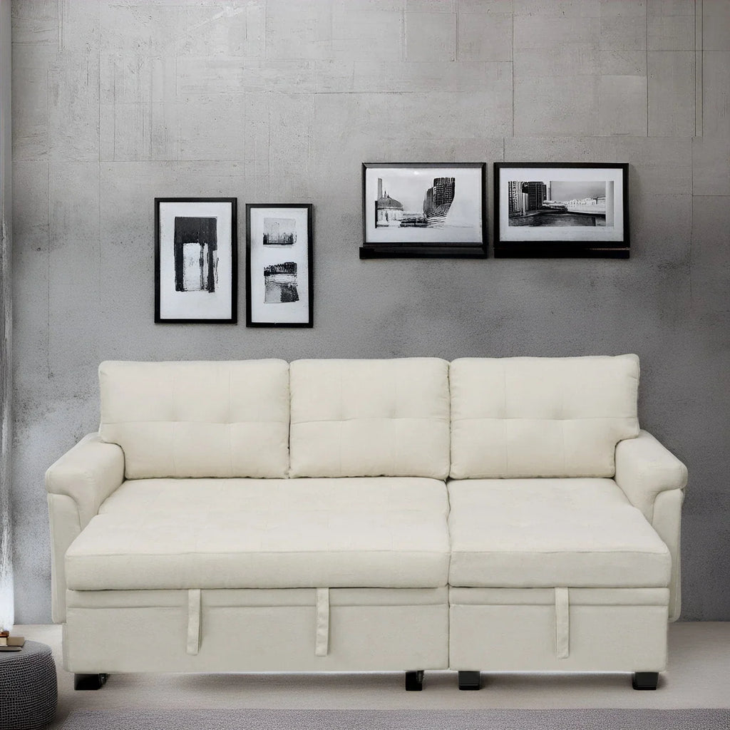 Divano sezionale reversibile con letto estraibile, chaise longue con contenitore nascosto, gambe durevoli,