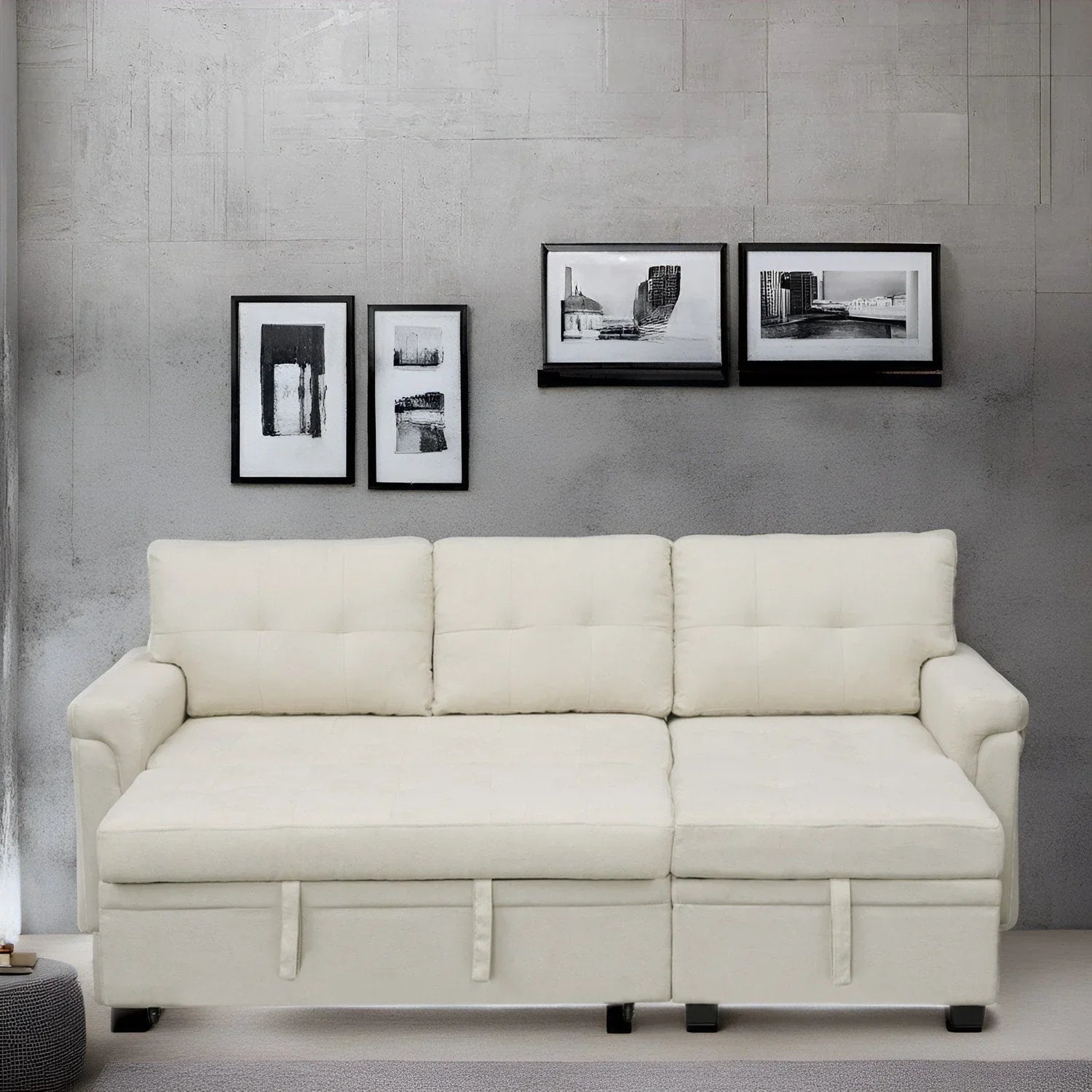 Divano sezionale reversibile con letto estraibile, chaise longue con contenitore nascosto, gambe durevoli,