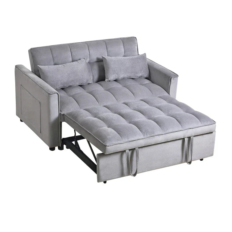 Divanetto Futon Moderno in Velluto con Schienale Reclinabile e Tasche, 2 Posti – Grigio Scuro / Grigio Chiaro / Blu / Nero