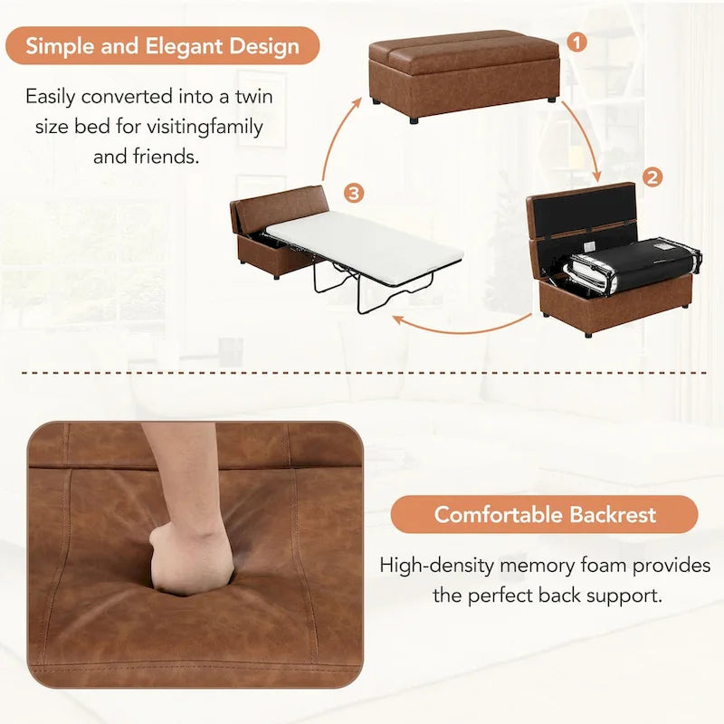 Divano letto pieghevole estraibile a forma di pouf singolo con materasso, letto per gli ospiti convertibile, divano letto rivestito in PU