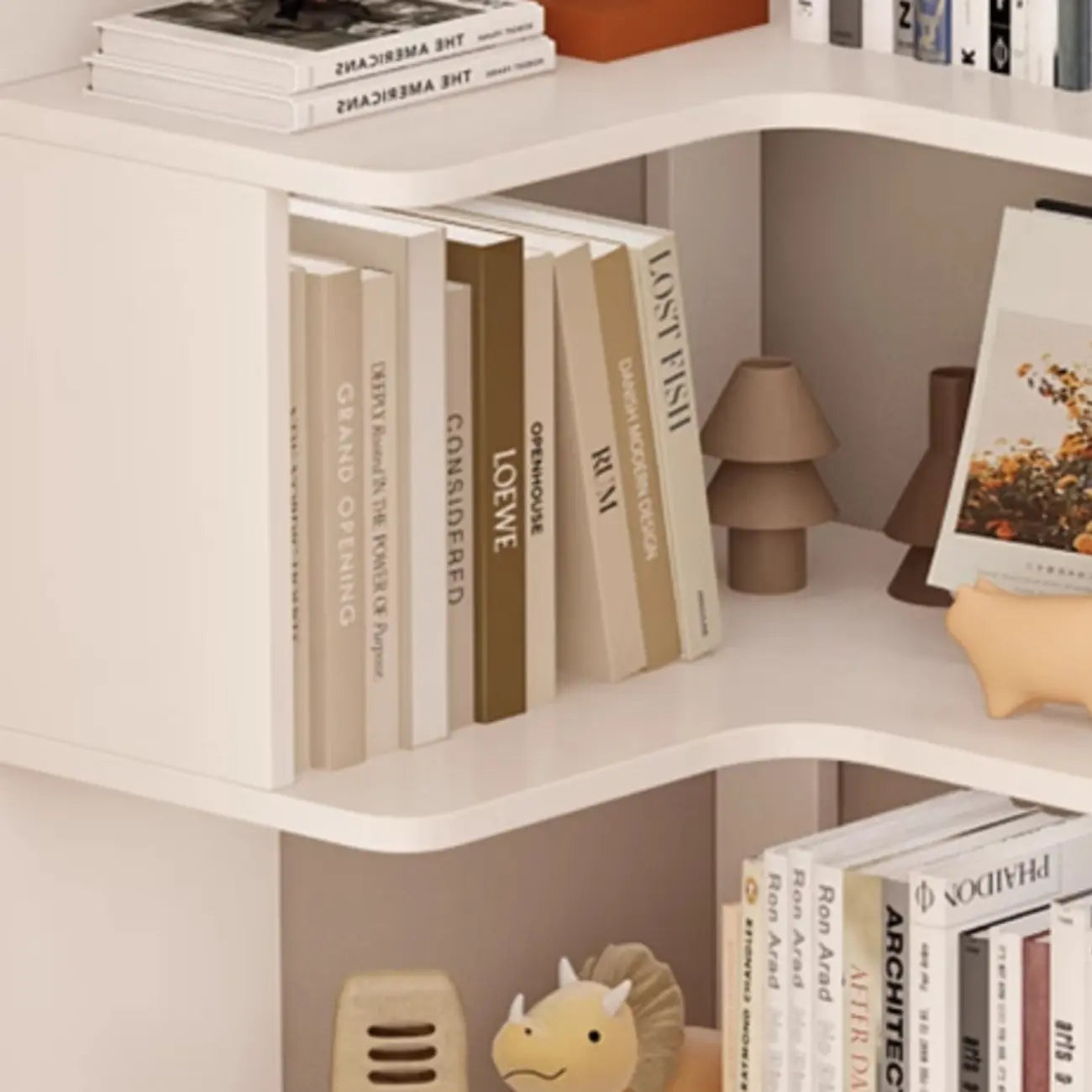 Libreria ad angolo in legno multistrato con 6 ripiani