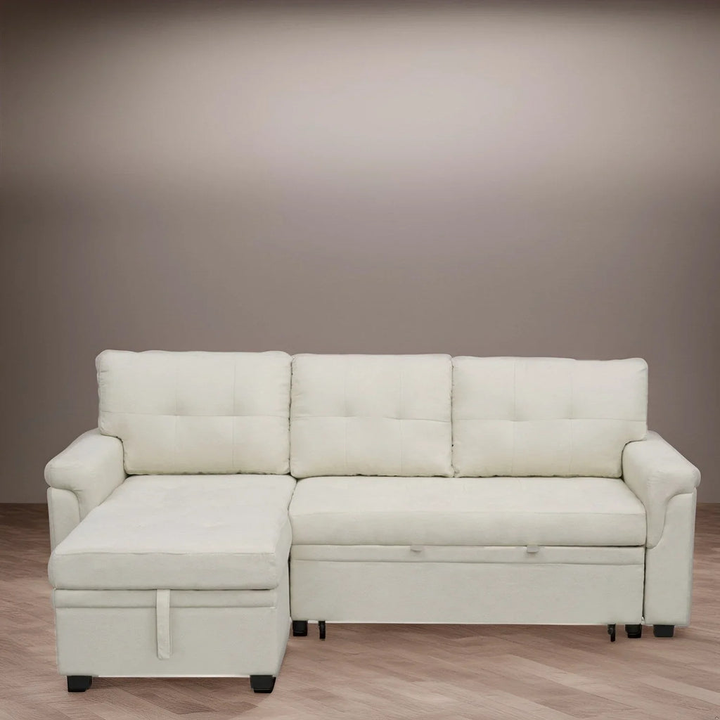 Divano sezionale reversibile con letto estraibile, chaise longue con contenitore nascosto, gambe durevoli,