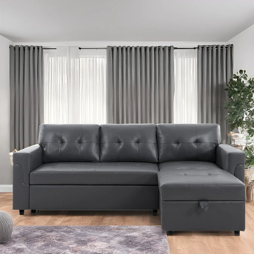 Divano sezionale reversibile con letto estraibile, chaise longue con contenitore nascosto, gambe durevoli,