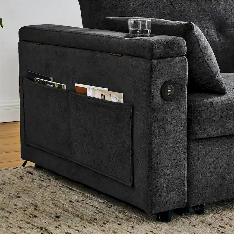 Divano Letto Estraibile con Schienale Regolabile e Porta USB