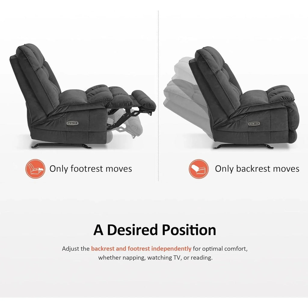 MCombo Poltrona Reclinabile Basculante Elettrica Oversize senza Braccioli con Doppio Motore, Reclinabile Zeroarms Perfetta per Soggiorno in Tessuto PR607