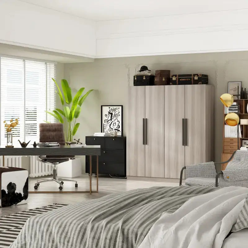 Armadio moderno freestanding in legno massiccio con ripiani